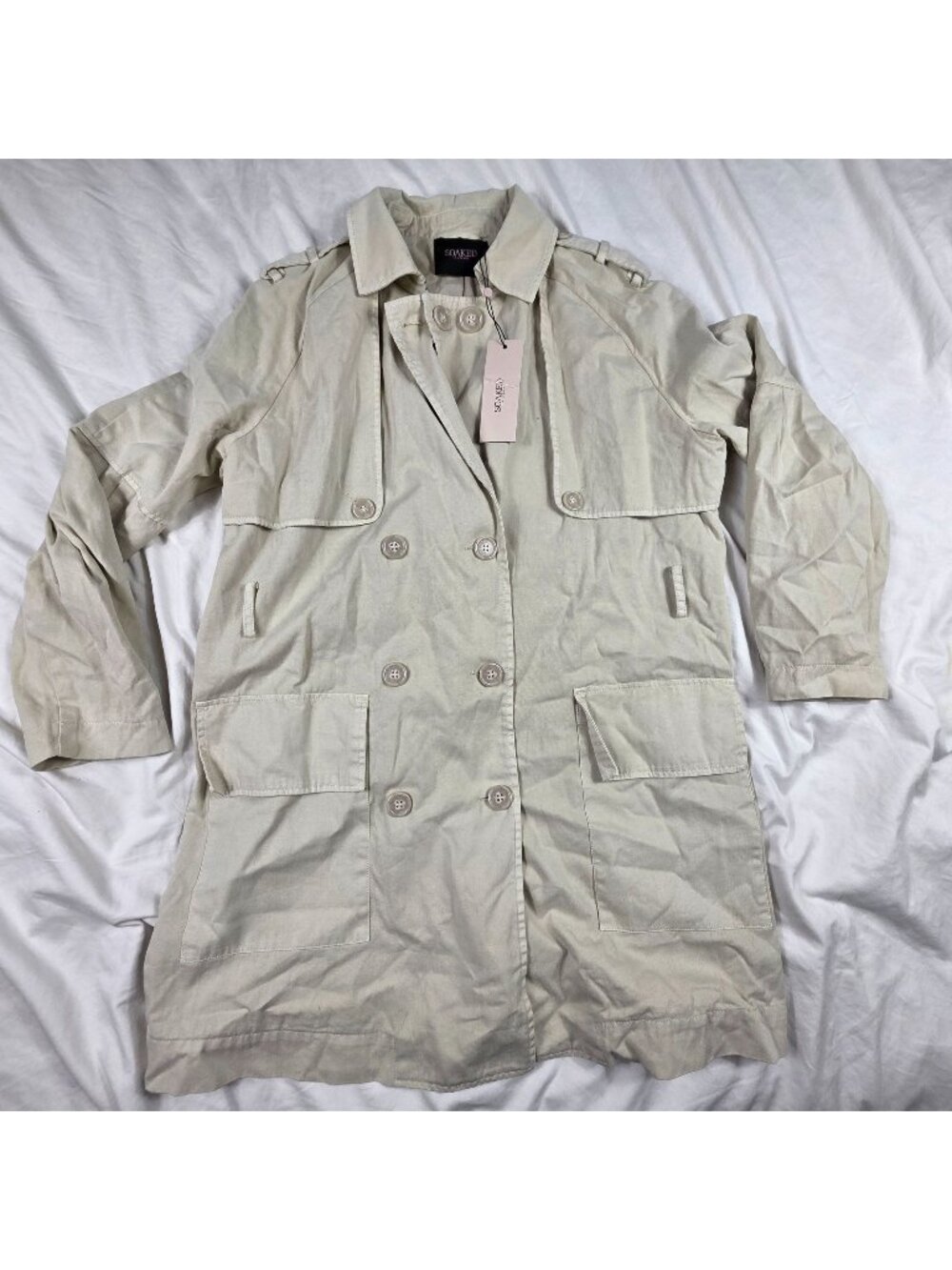 Soaked In Luxury Womens Size Medium Beige Selena Trench Coat Long Jacket